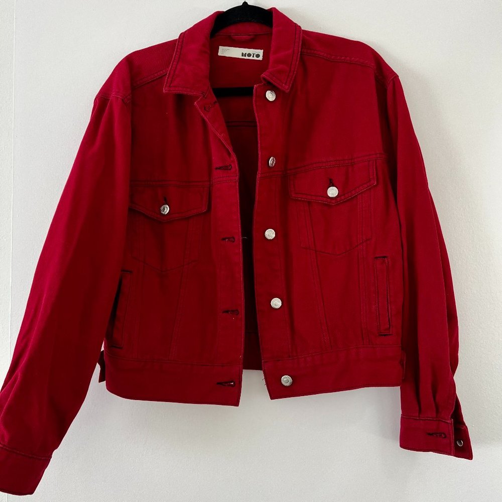Red Moto-style Denim jacket